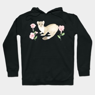 Watercolor Weasel With Pink Petunias Hoodie